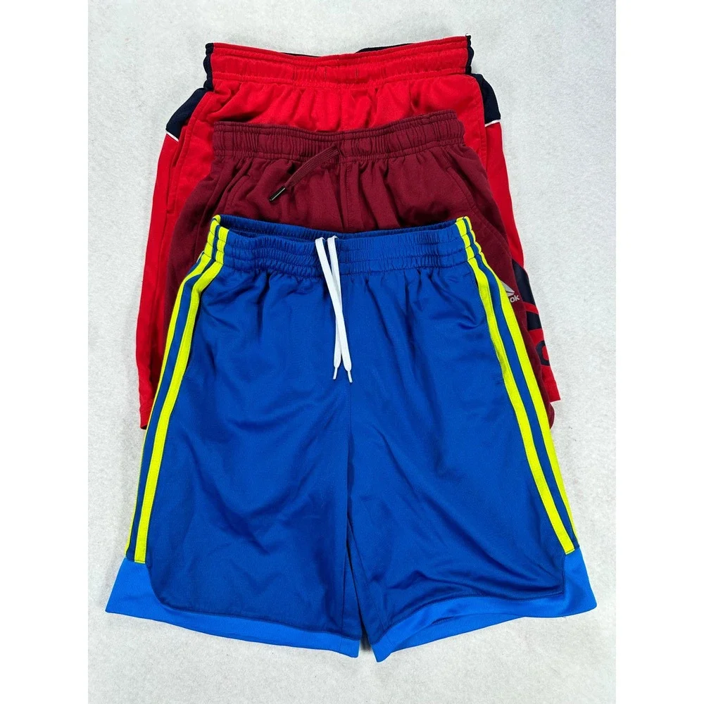 Boys Adidas Reebok Athletic Shorts Bundle Blue Red Burgundy Size M L XL 10 12 14